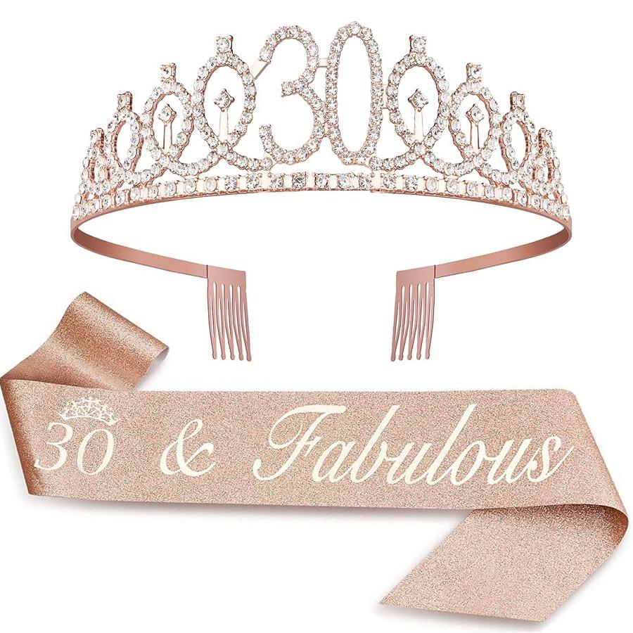 Birthday Tiara Crown Sash Women Girls 15th 20th 25th 30th 35th 40th 45th 50th 55th 60th 65th 70th Party Decoration Favor Gifts 5