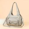 Women's Vintage Leather Shoulder Bag Multi-Zipper Pocket Crossbody Bag with Braided Detail Casual Handbag for  Use for Daily Life and Weekend Outings