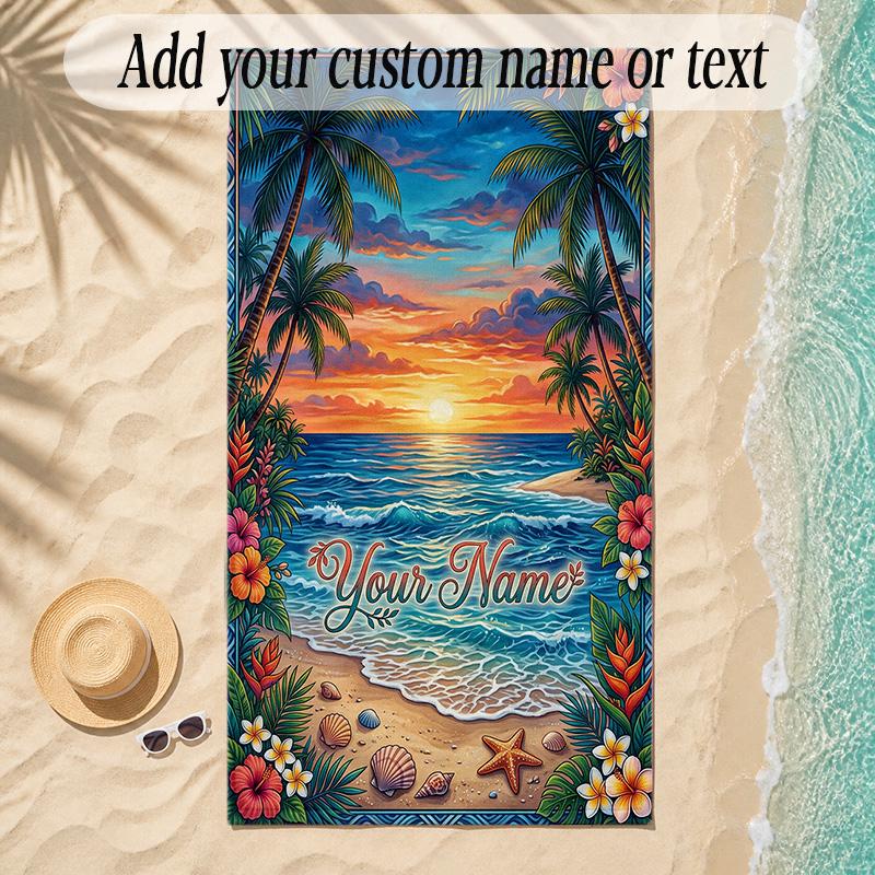 Mermaid Theme Soft Beach Towel Personalized Custom Name Text Towel Portable for Beach Pool Travel