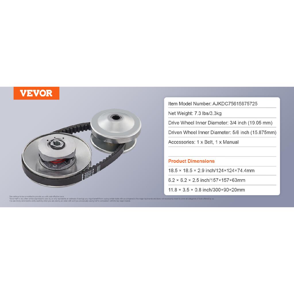VEVOR Go-Kart Torque Converter Go-Kart Clutch Kit Series Asymmetrical Driver Pulley Replacement with Drive Belt Small Engines