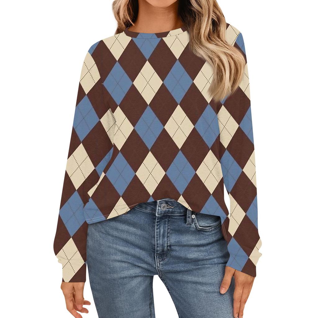 Damenmode Langarmshirts Locker sitzende Rundhals-Basic-Tops Lässige Outfits