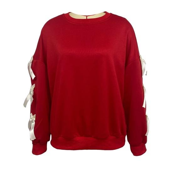 Merry Christmas Sweatshirt for Women Casual Crew Neck Pullover Top Long Sleeve Loose Blouses with Bow