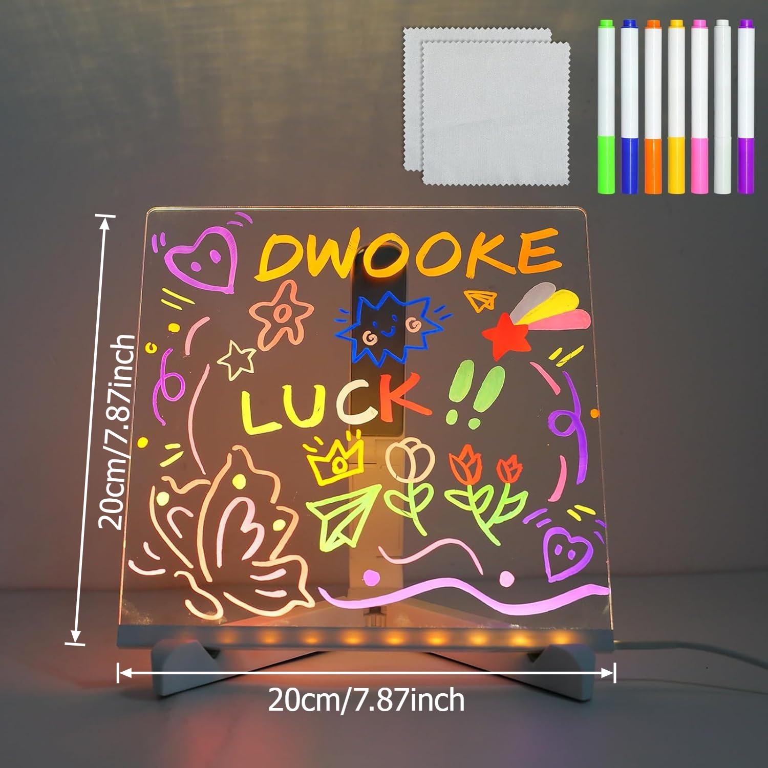 

1 шт. Большая светодиодная доска для записей с держателем для ручек, изготовленная из акрила, со встроенной многоразовой светящейся доской для заметок. 20*20CM