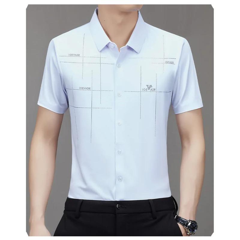 Men's Ice Silk Business Shirt Short Sleeve Anti-wrinkle Iron-free Seamless Shirt Highly Elastic Comfortable Wear Gift for Man