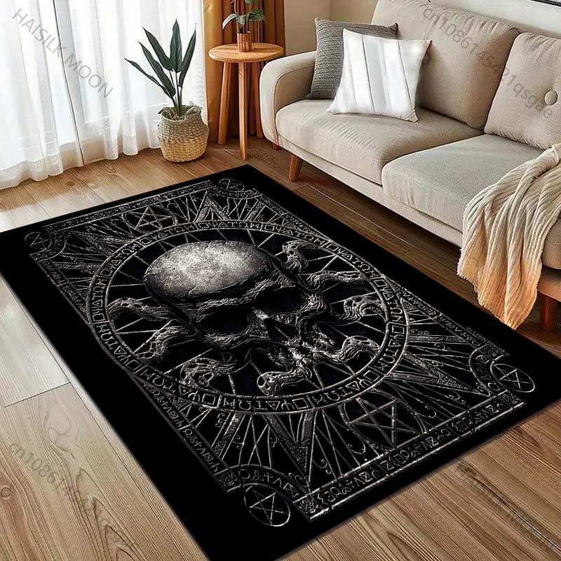 Dark Mysterious Skull Symbol Print for Carpet Living Room Bedroom Bedside Floor Mat Area Rug Modern Home Fashion Carpet Decor