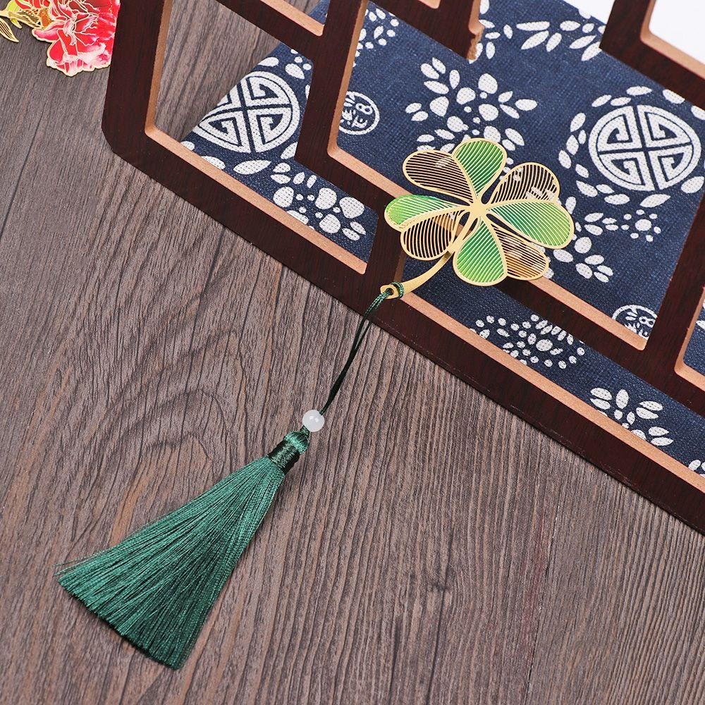 Retro New Pendant Tassel Chinese Style Hollow Painted Book Clip Brass Bookmark Pagination Mark