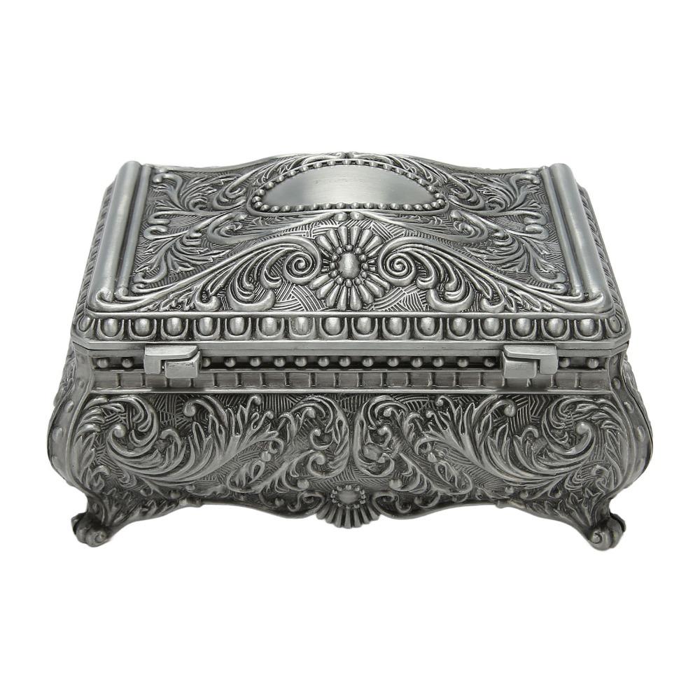 Silver Vintage Jewelry Box Floral Engraved Musical Jewelry Box Metal Trinket Box  Birthday Surprise