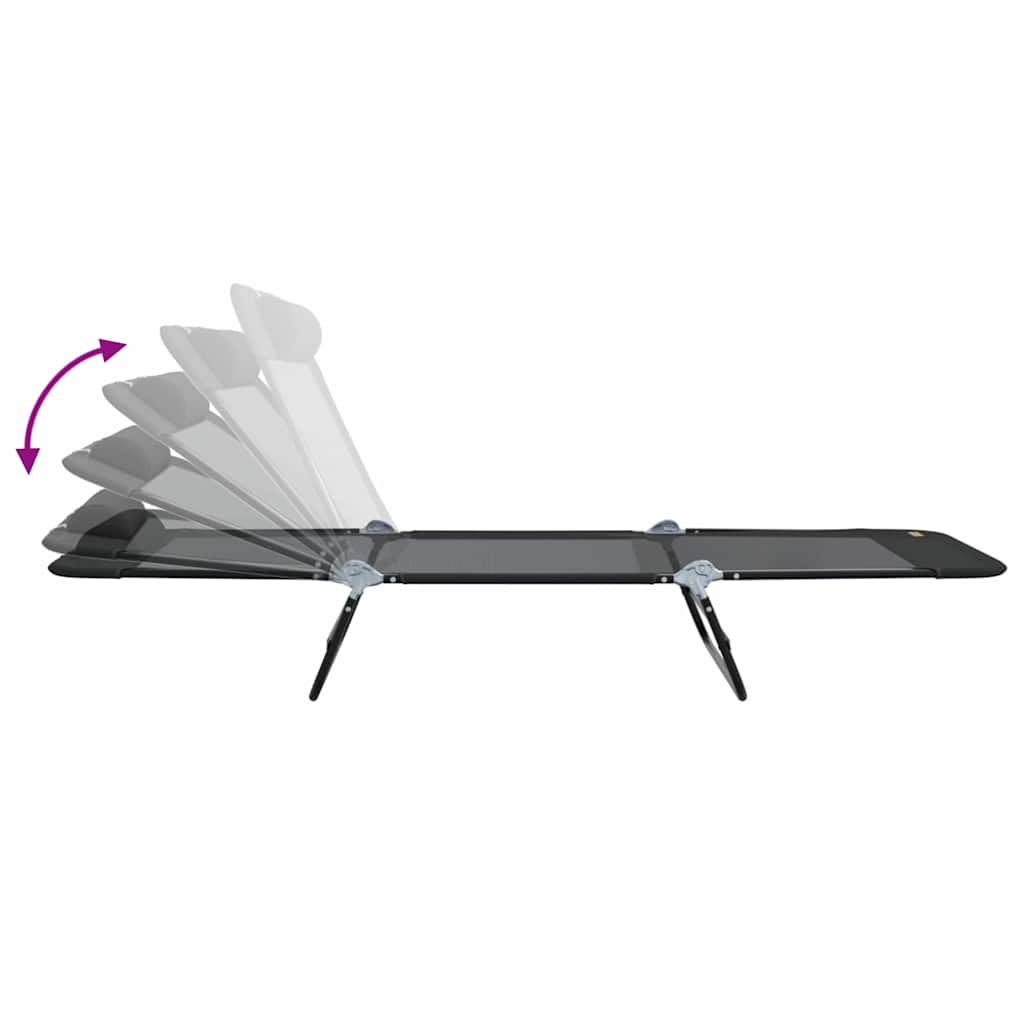 Folding Sun Lounger Black 182 X 55 X 85.5 Cm Textilene