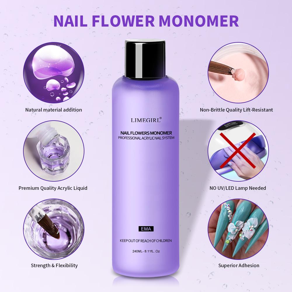 LIMEGIRL Large Capacity Nail Acrylic Liquid Crystal Professional Immersion Engraving Ding Tail Art Extended Acrylic Powder Brush