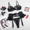 Sexy lingerie embroidered black bra set garter polyester sexy