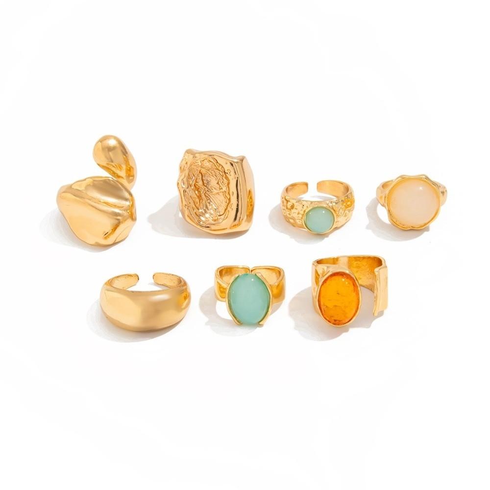 5pcs/7pcs Irregular Chunky Smooth Rings Stackable Retro Metal Ring Opening Rings Set  Female Jewelry