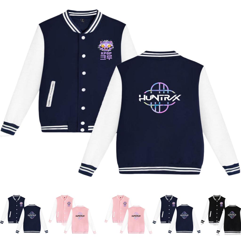 Fashionable Women's Baseball Jacket Contrast Color Cardigan Jacket
