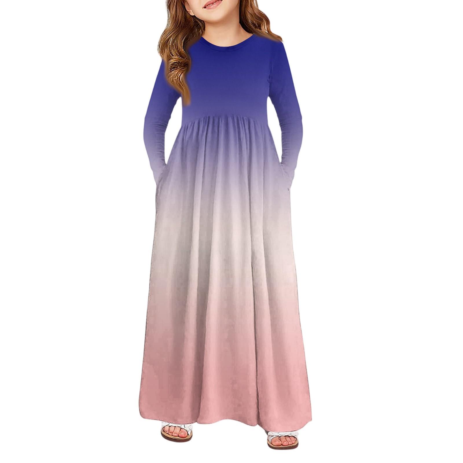 Girls Maxi Dress - Long Sleeve Pocket Dress 160 синий