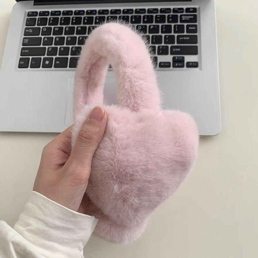 Windproof Love Heart Plush Earmuffs Solid Color Women Ear Cover Kawaii Winter Earflap  Outdoor