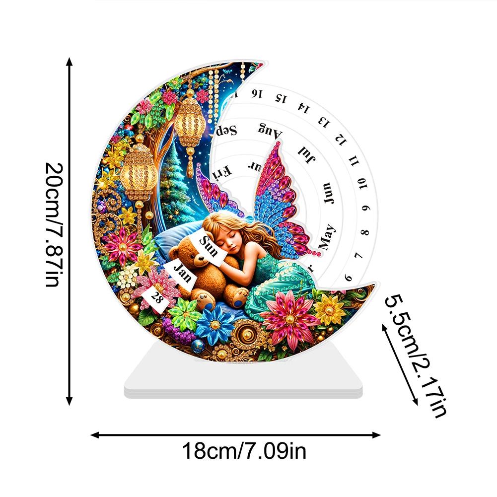 Wooden Special Shaped Colorful Pattern Diamond Art Desktop Perpetual Calendar Diamond Painting Dial Moon Calendar for Beginners