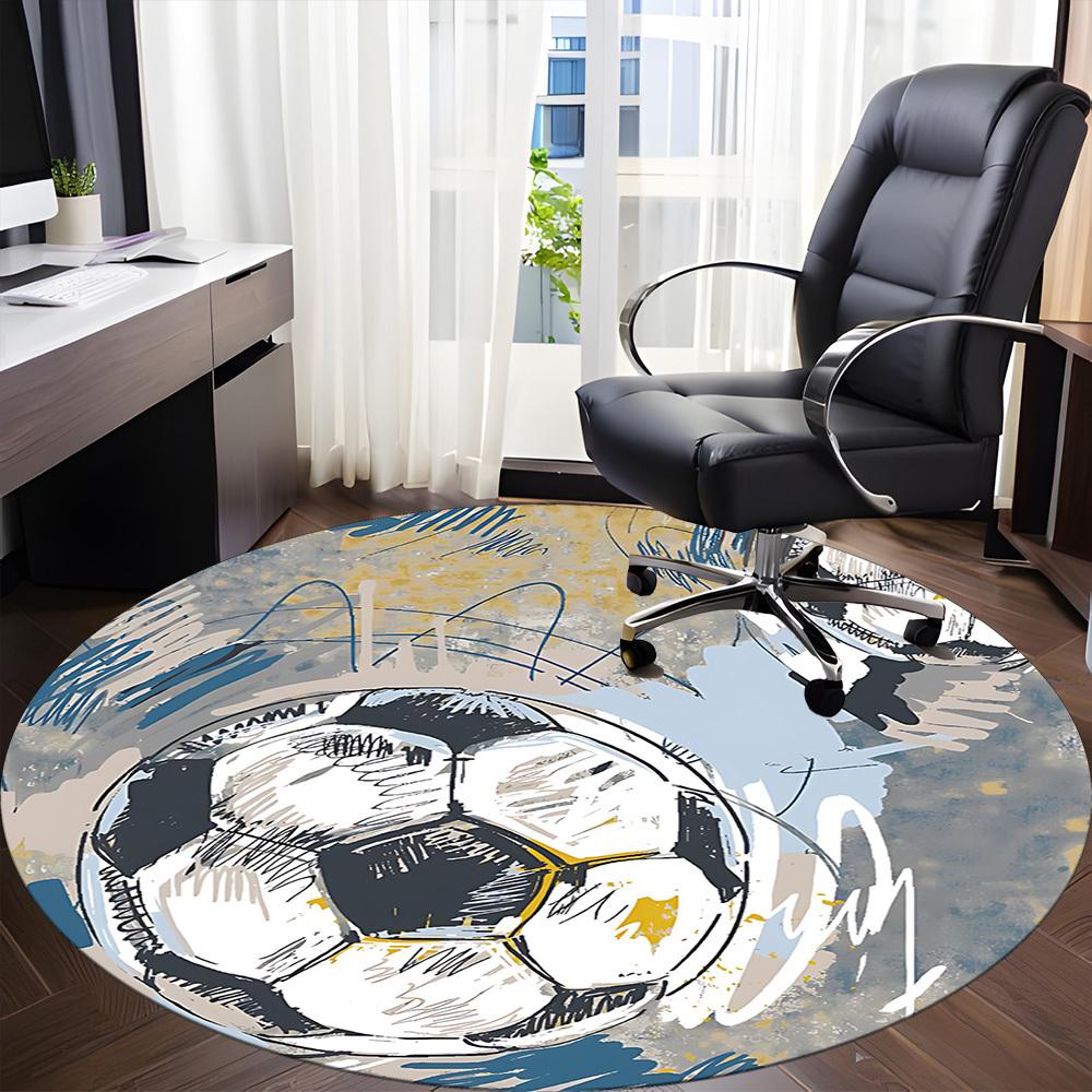 1pc Soccer Ball Office Round Area Rug,  Mat Suitable ForOffice, Under Office Chairs Bedroom Living Room Home Decor, Room Deco