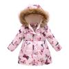 Autumn and Winter Children's Cotton Jacket Boys and Girls Fashion Printing Cartoon Big Boy Long Section Hair Collar Hooded Cotton Coat Jacket