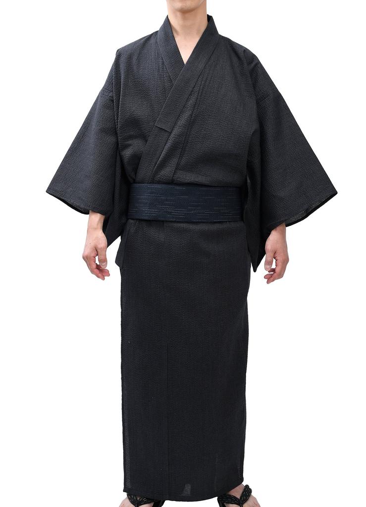 Edoten Men's Shijira Weave Yukata 2-Piece Set, Gray, Size 706 LL