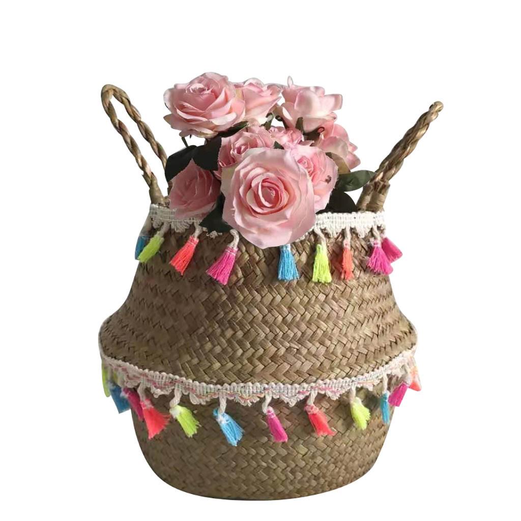 Seagrass Wicker Basket Flower Pot Folding Basket Storage Basket Decoration
