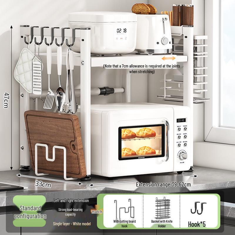Adjustable Pull-out Microwave Oven Rack – Multi-functional Stainless Steel Shelf for Kitchen Countertop Cookware Storage