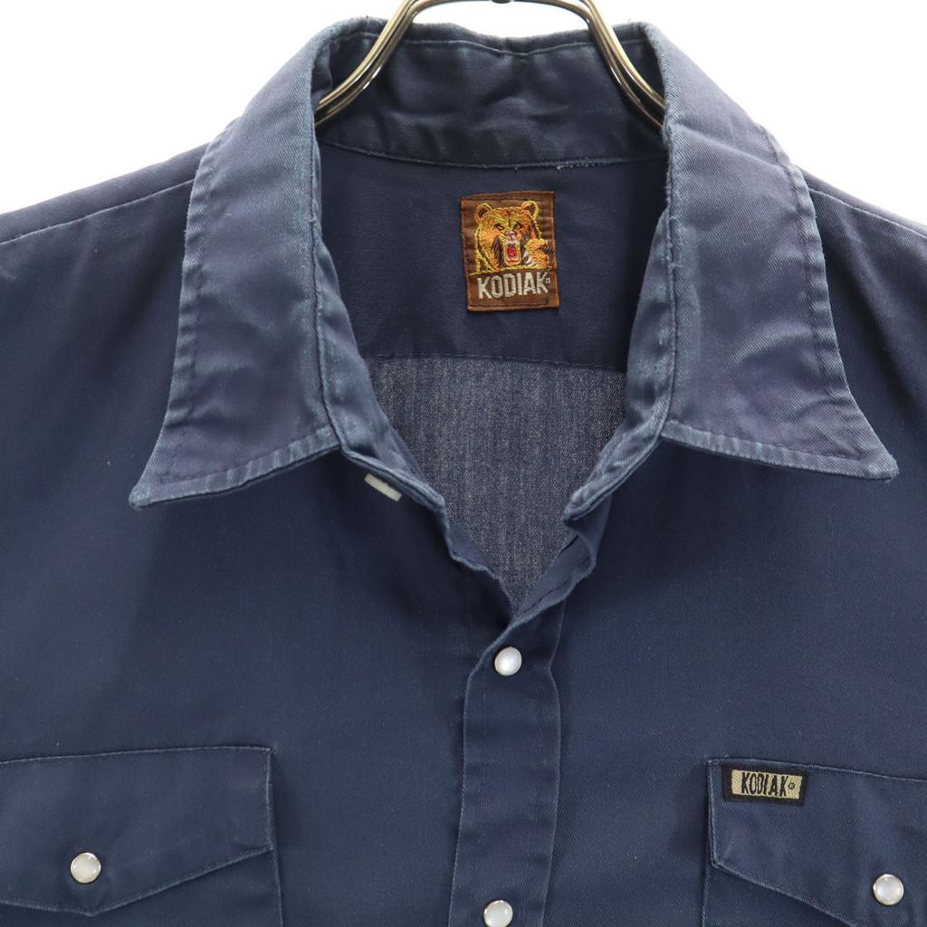 KODIAK 70s Vintage Long Sleeve Work Shirt Navy Men's Used