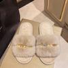 Comemore Plush Slippers Women Soft Black Faux Fur House Cotton Slides Woman Indoor Casual Flat Heel Fur Slippers Women Shoes