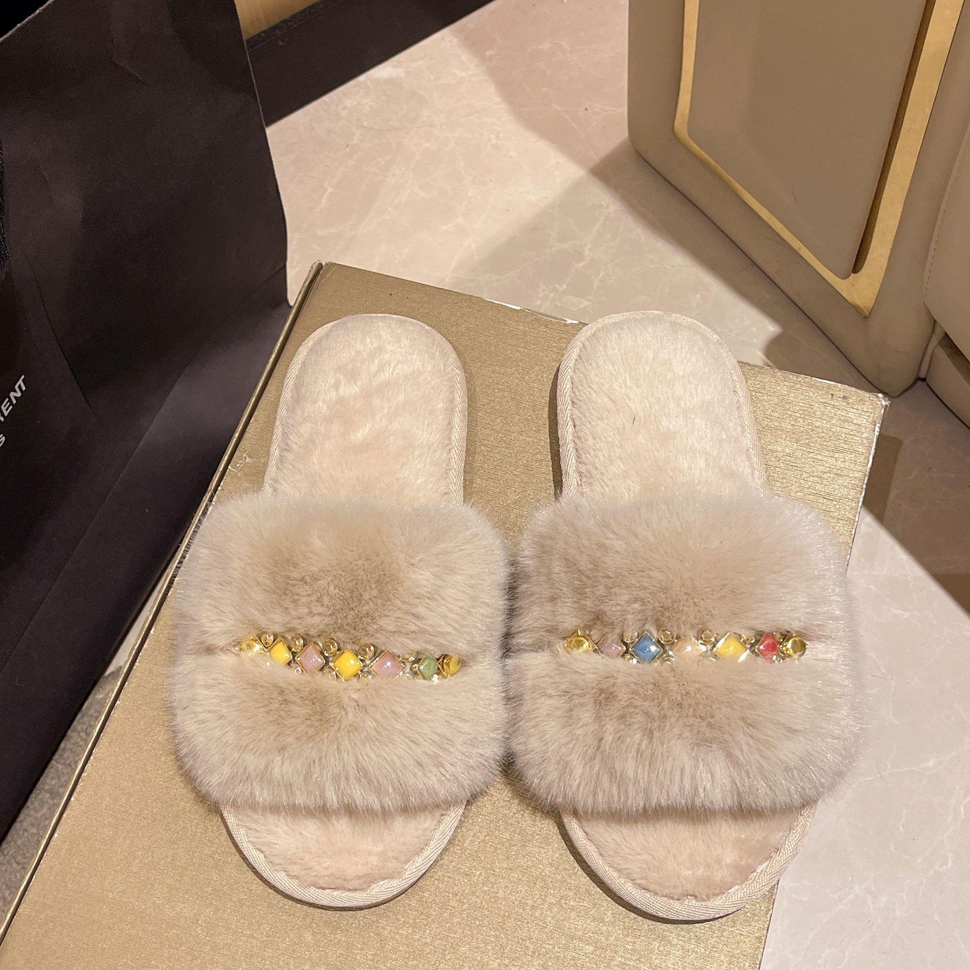 

Fashion Comemore Plush Slippers Women Soft Black Faux Fur House Cotton Slides Woman Indoor Casual Flat Heel Fur Slippers Women Shoes 36-37 бежевый