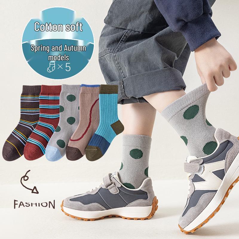 Children's Mid-Calf Socks - Korean Style, Color Block & Polka Dot Designs for Spring & Autumn