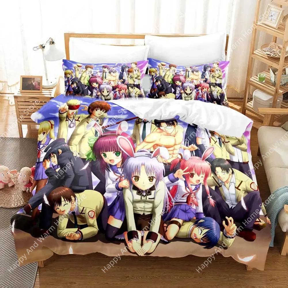 3D Print Anime Angel Beats Beding Set Soft Duvet Cover Bed Linen Set Comfortable Quilt Cover Pilowcase Warm Comforter King Quen Sized Dimensions Young