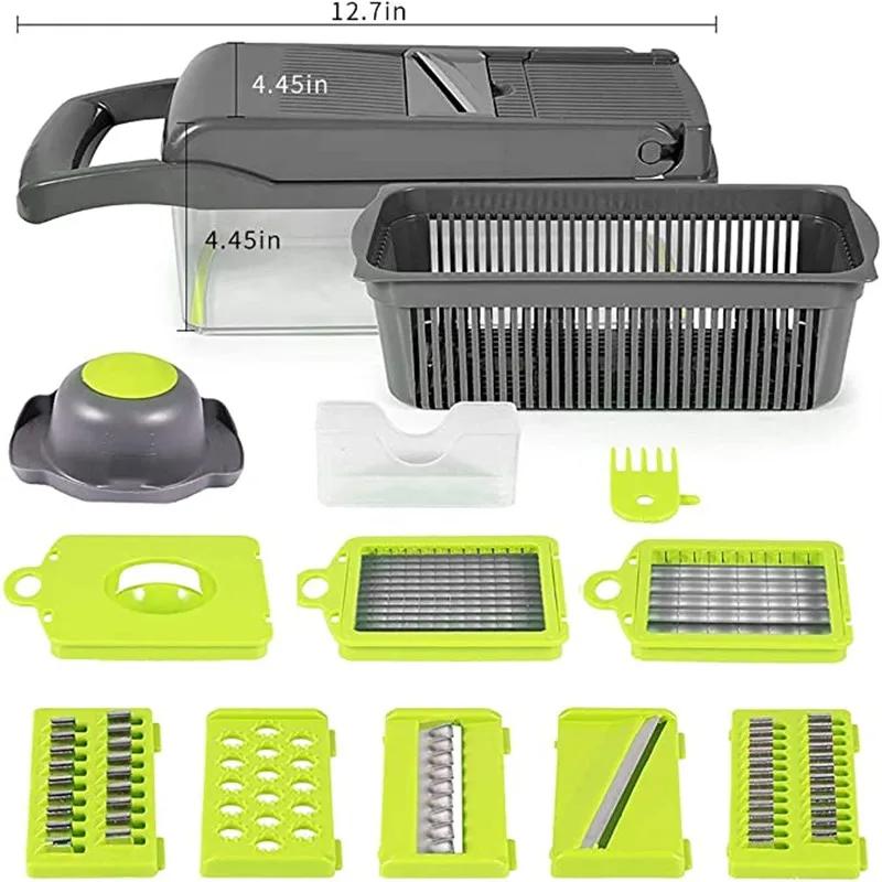 Multifunktionaler Gemüseschneider Hobel Reibe mit Korb Obst Kartoffel Zerkleinerer Karottenreibe Hobel Mandoline für Küche