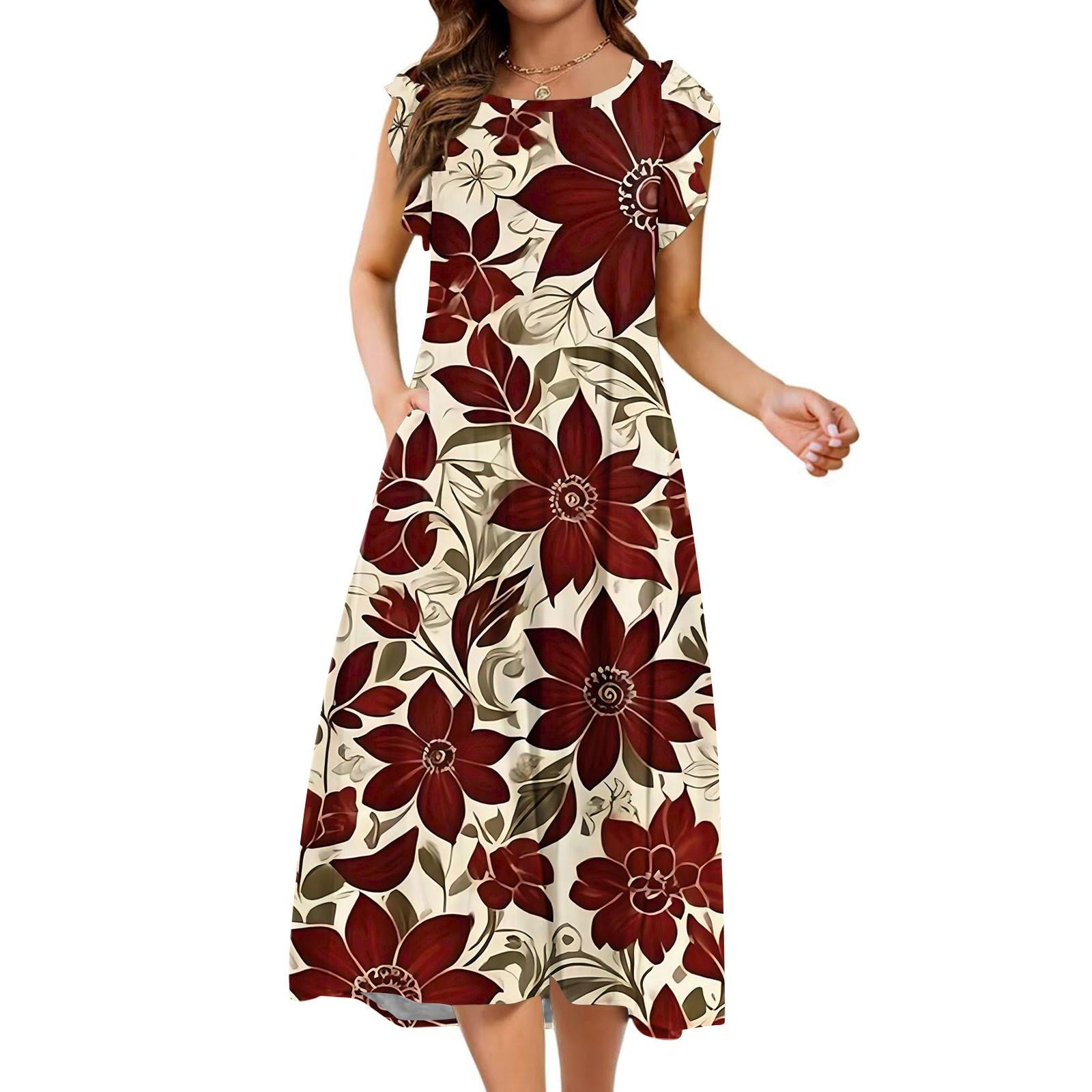 

Женское цельное платье с короткими рукавами, расклешенными рукавами, свободного покроя, с круглым вырезом XL