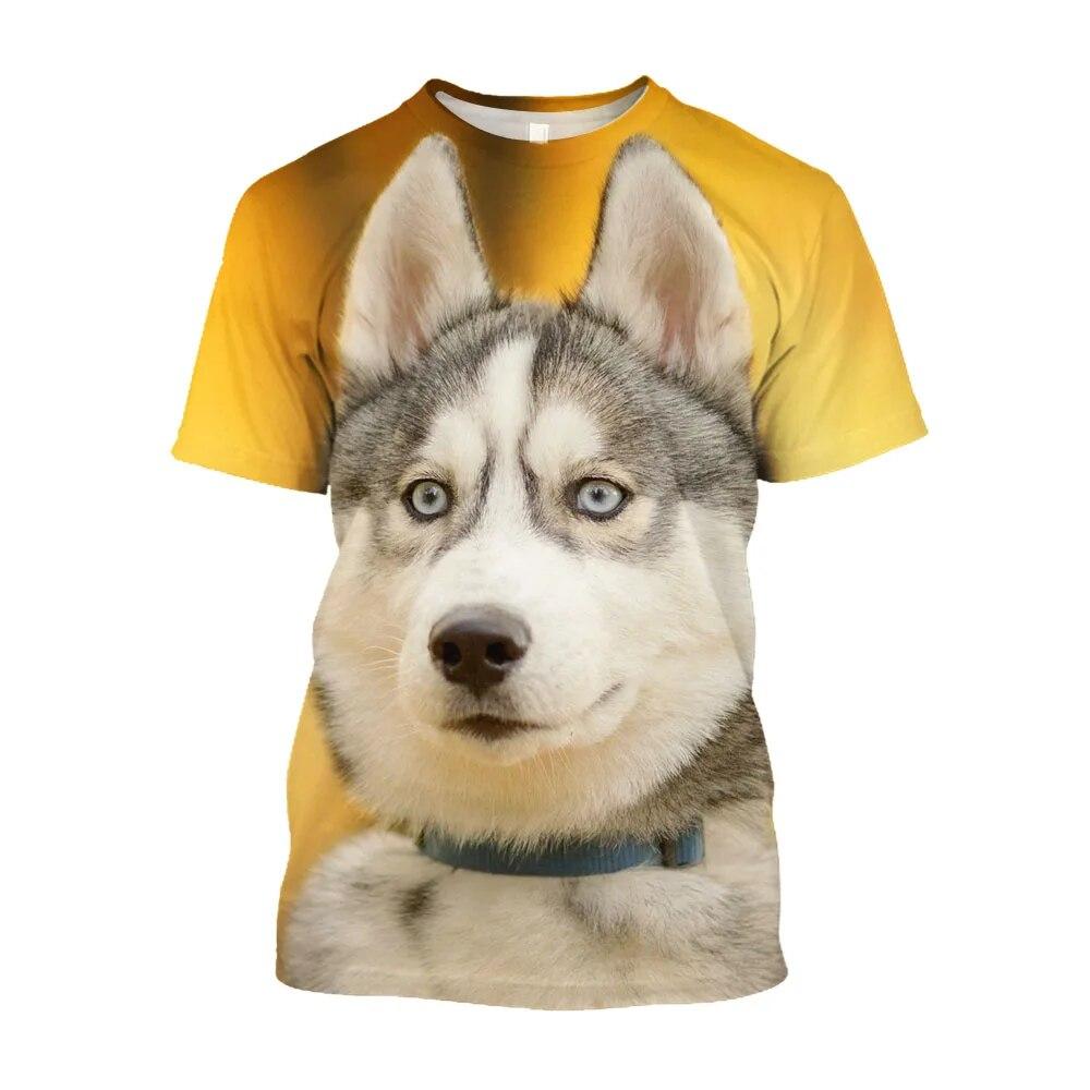 Siberian Husky Animal Printed Men T-shirts Fashion Casual Harajuku Fun Trend Personality Short Sleeve Tees