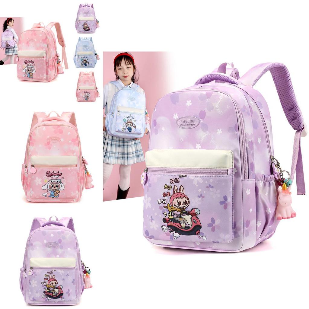 Adorable Labubu Cartoon Backpack For Kids Lightweight And Trendy Design Available In Pink Purple And Blue