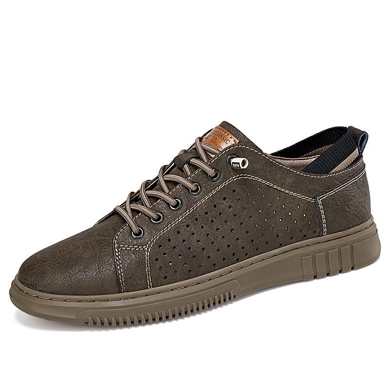 Couple Board Shoes Spring and Summer Low-top Lace-up Hollow Breathable Cowhide Surface Casual Shoes Large Size Leather Shoes Driving Shoes