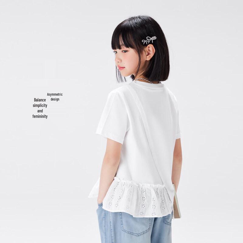 Girl's Ruffled Hem Pure Cotton Short Sleeve T-Shirt