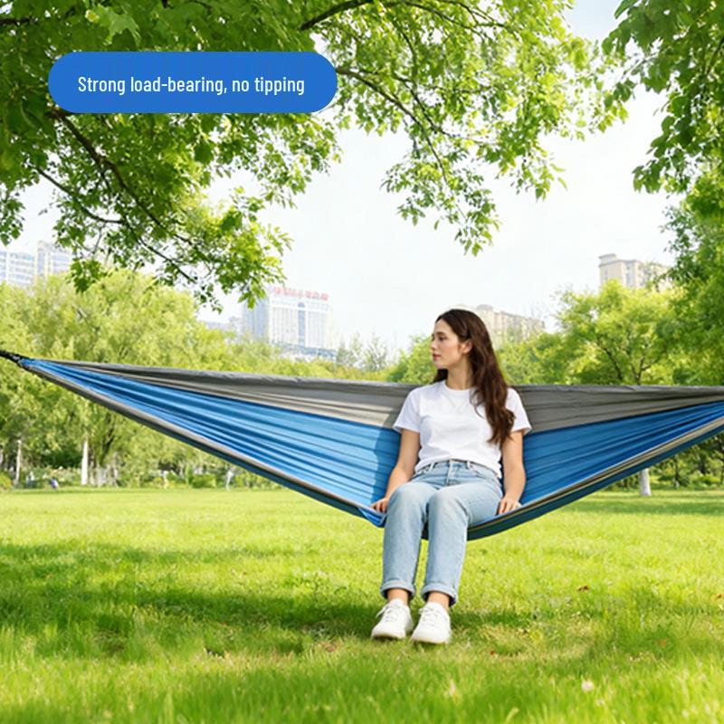 Outdoor Anti-Rollover Hanging Chair Hammock - Single/Double, Color-block Nylon, Parachute Cloth, Lightweight Swing.