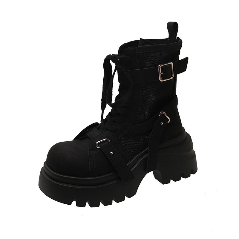 Martin Boots Women's 2025 New Versatile Splicing Soft Leather Thick-soled Muffin Strap Casual Locomotive Boots Small Short Boots