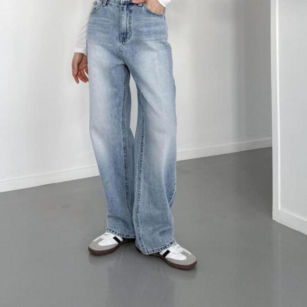 New Arrivals Open Run Women Light Blue Spring Wide Non Stretch Denim Pants