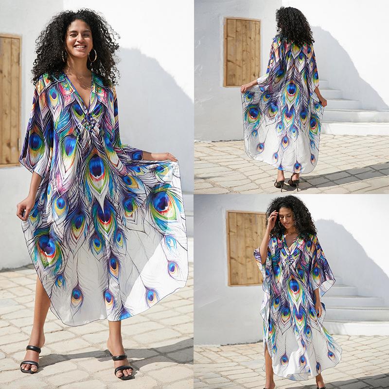European & American Plus Size Printed Beach Cover-up Dress