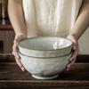 High Feet, Round Belly, Large Noodle Bowl, Japanese-Style Ceramic Bowl, Household Soup Bowl, Vegetable Bowl, Retro Style Ramen Bowl, Tableware, Large