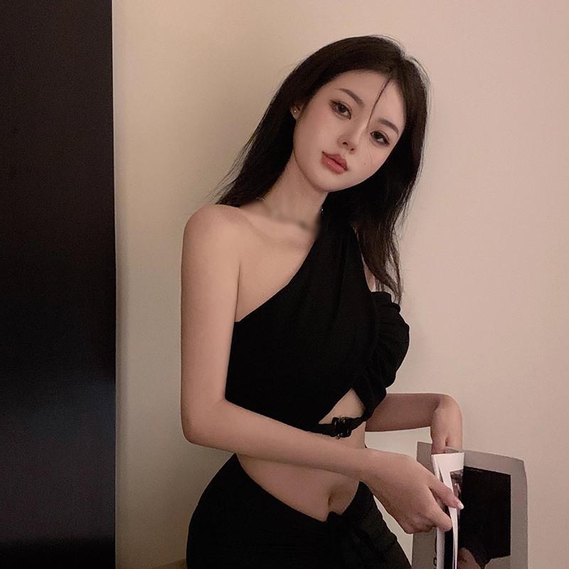 Women's Crop Top Sleeveless Camisole Hanging Neck Off Shoulder Slim Tops