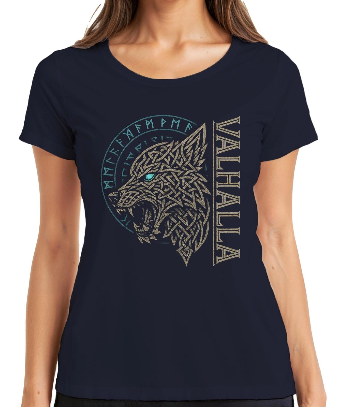 Valhalla Nordisch Wikingerwolf Keltische Runen Mythologie Saga Damen T-Shirt M