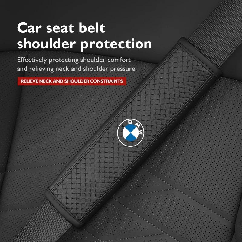 LPTJD1 2026 Car Sticker Leather Car Seat Belt Protector Pad Shoulder Strap Cover For BMW E90 E60 E46 E39 F30 F10 E87 X3 X4 X5 X1 G30 G2