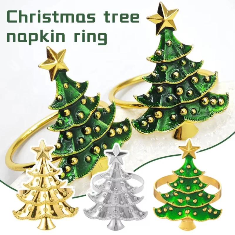 1Pcs Christmas Napkin Rings Xmas Tree Ornaments  Christmas Home Kitchen Dinner Table Decoration New Year Party Supplies