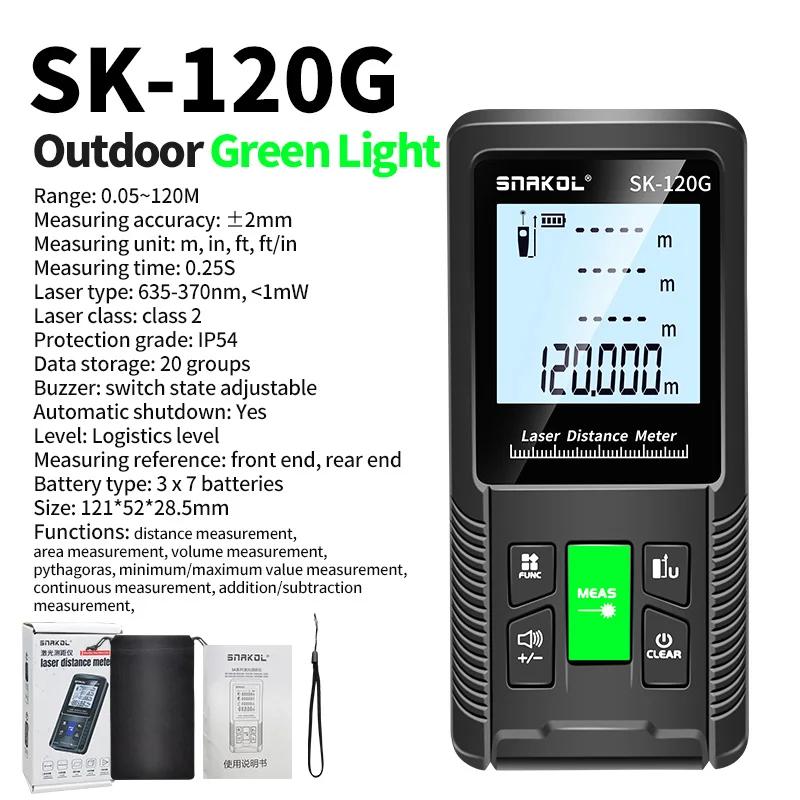 Snakol 120M Green Laser Tape Measure High Accuracy Distance Meter with Multiple Measurement Functions Electronic Ruler