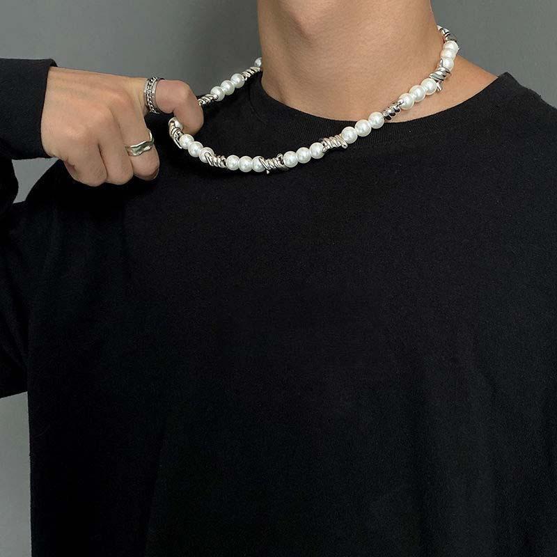 Punkowe szycie cierniowe naszyjnik z pereł z koralikami męska biżuteria modne naszyjniki biżuteria dla mężczyzn i kobiet