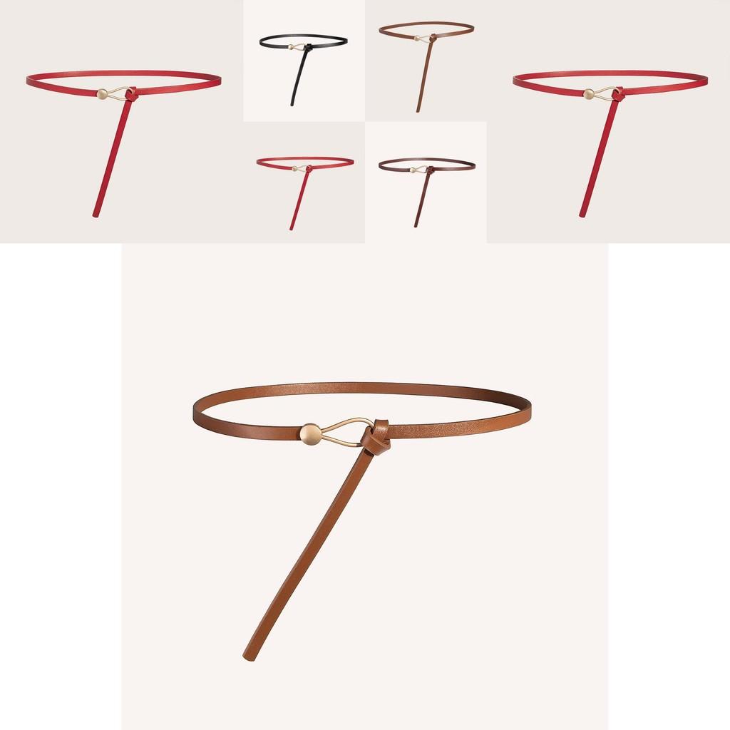 Pu Thin Waist Belt With Metal Buckle For Casual Dress And Retro Style