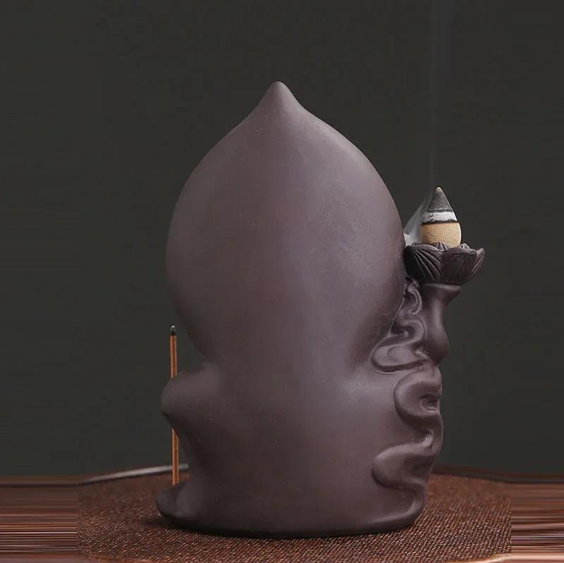 Y Artistic Purple Clay Backflow Incense Burner Zen Meditation Home Decor Buddha Aromatherapy Altar Ornament for Yoga Relaxation