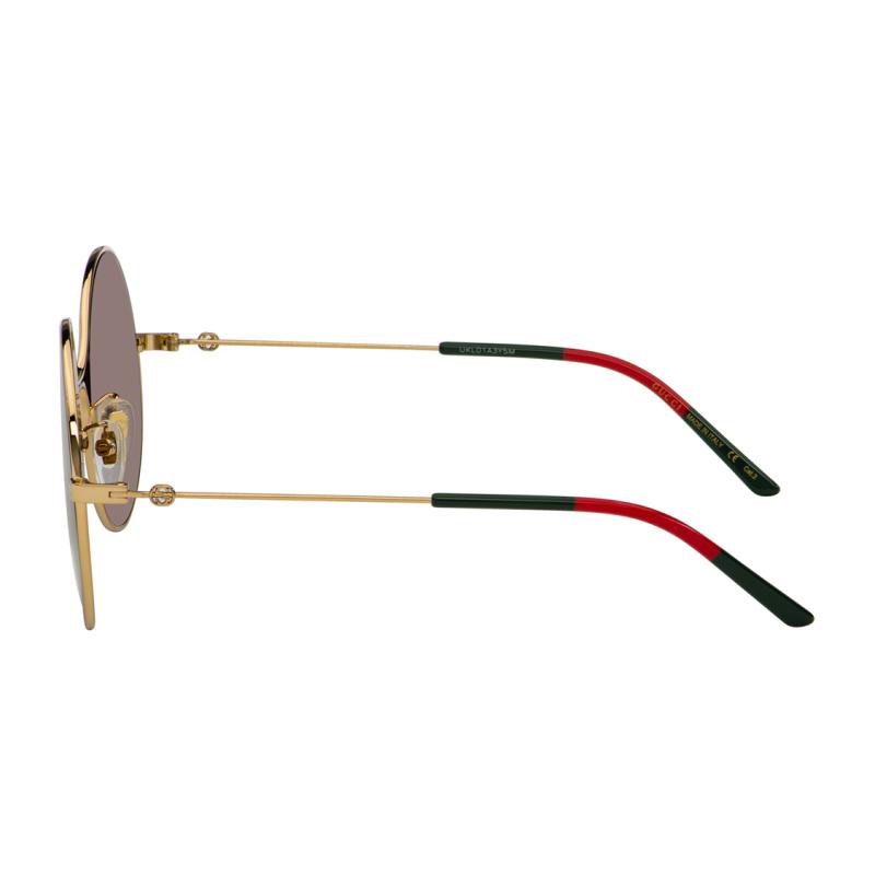 GUCCI Metallic Round Vintage Brown Lenses Gold-rimmed Sunglasses Women's