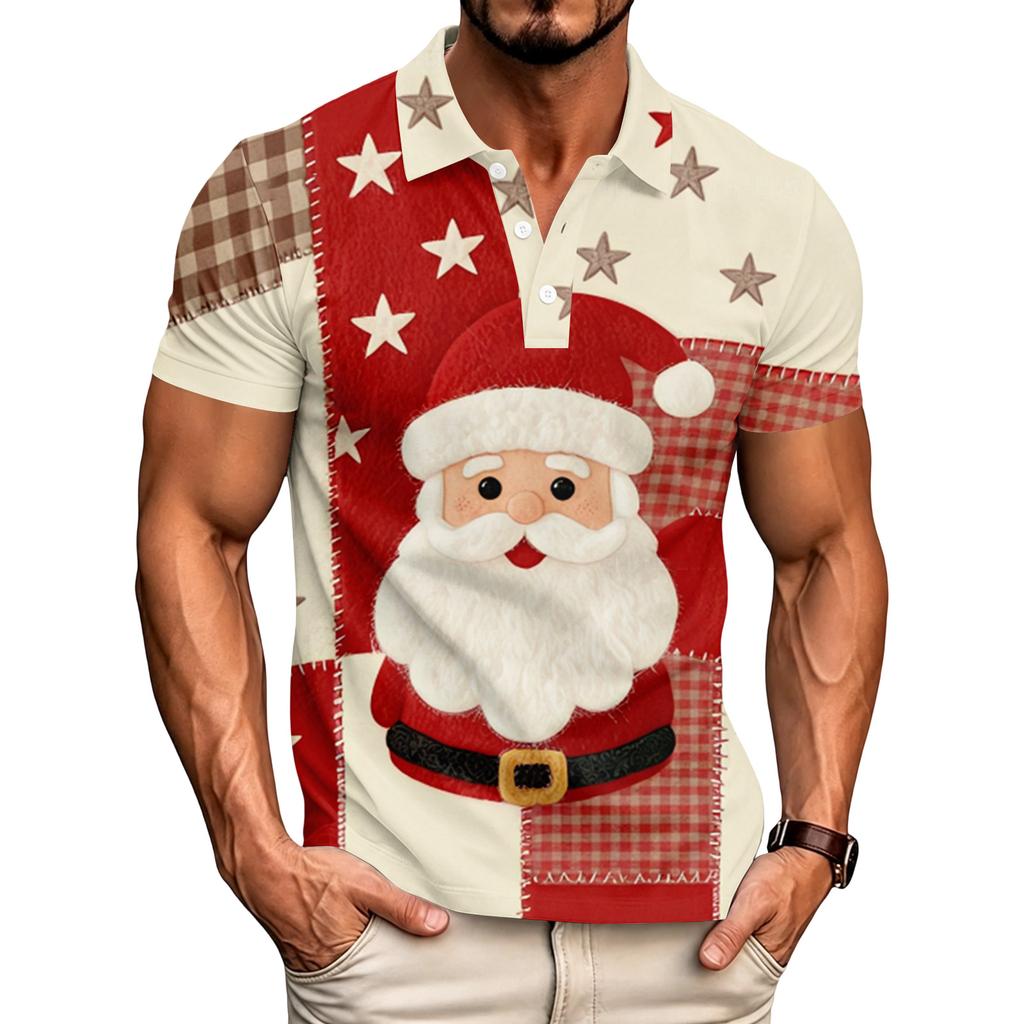 Men's Casual Short Sleeve Shirt with Christmas Print and Loose Fit for Holiday
